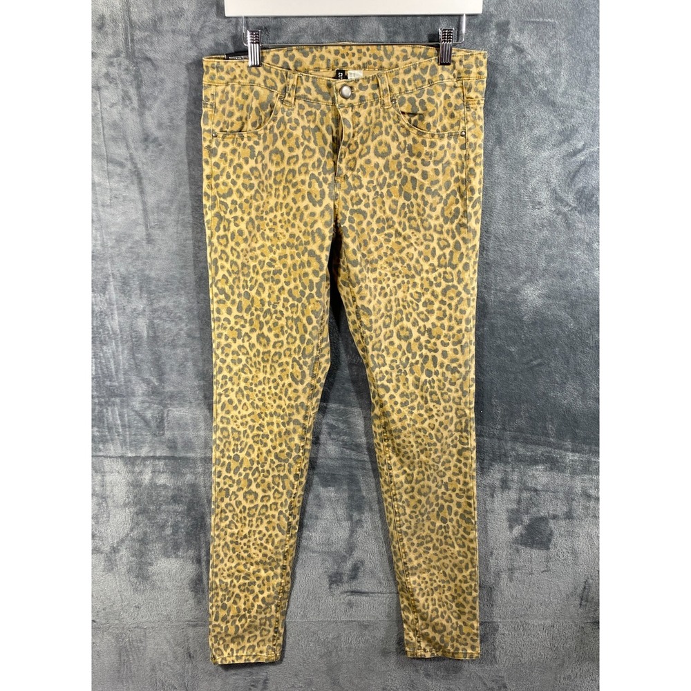 NWT H&M Pants Womens Size 12 Beige Animal Jaguar Print Stretch Boho Slim Leg